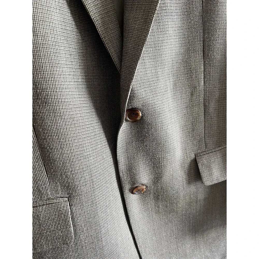 RALPH Ralph Lauren Mens 43L Silk Wool Blazer Jacket‎  2 Button Tan Houndstooth